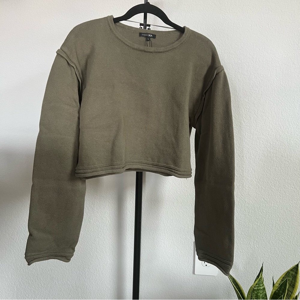 Papermoon Khaki Women's Cropped Sweatshirt